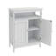 Armoire de rangement blanche pour le plancher de la salle de bain avec double volets, enduite, spacieuse, finition facile à assembler, rangement spacieux, guide d'assemblage