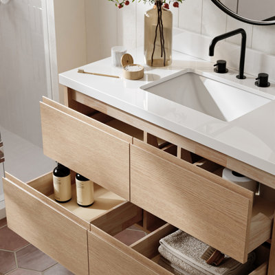   Ensemble de meuble-lavabo mural simple rectangulaire de 43 po avec comptoir en quartz blanc de 1,5 po Ensuko