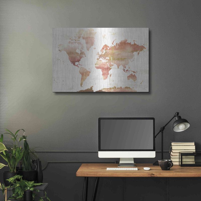 «Desert Blooms Abstract Map» par Laura Marshall, art mural en métal, H 24 po x l 36 po