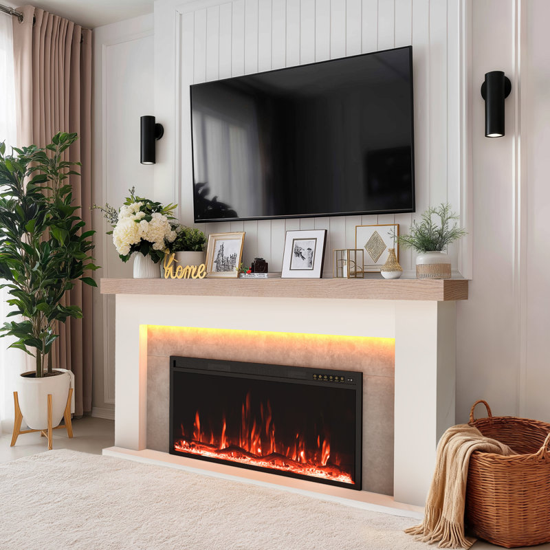 Hanniel Brayden Studio® 63 " W Electric with BTU 5100, White+Grey Marble