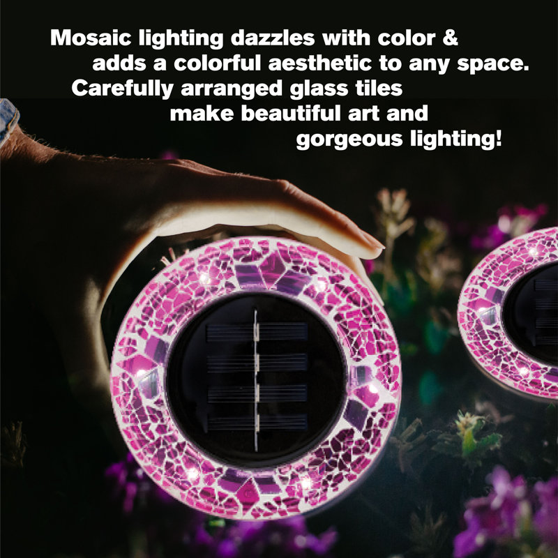 Bell+Howell Solar Powered Blue Mosaic Disk Lights, Wireless Auto On/off Solar Pathway Garden Lights