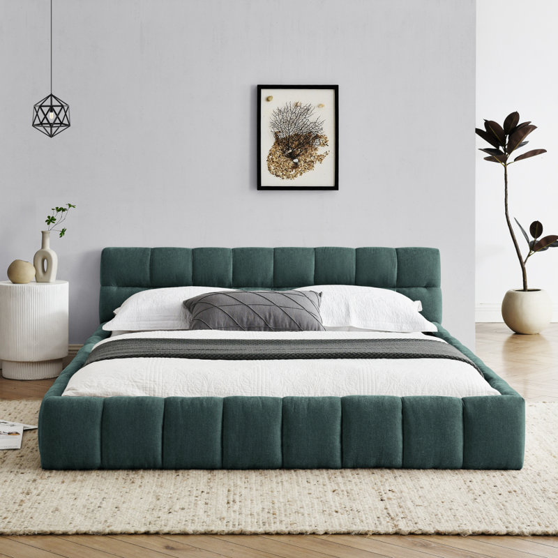 Upholstered Bed Frame With Thick Fabric, Chenille Fabric Grounded  Platform Bed With Headboard And Solid Frame. No Box Spring Needed