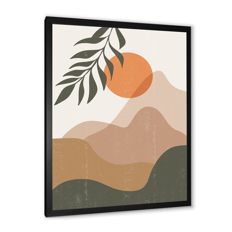Abstrait lune rouge dans les montagnes aux tons de terre I - impression sur toile, H 32 po x l 24 po x 1,5 po