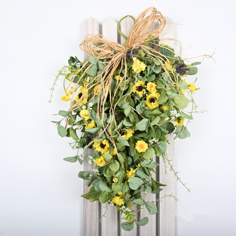 Artificial Farmhouse Greenery Foliage Mini Eucalyptus Berry Spring Summer Front Door Daisy Flower Swag
