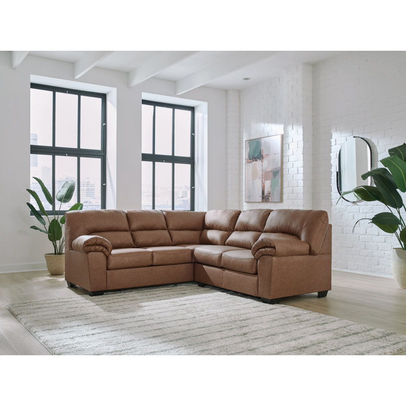 Canapé modulaire 2 pièces Skandar, Similicuir brun, 38" H x 92" W x 94" D