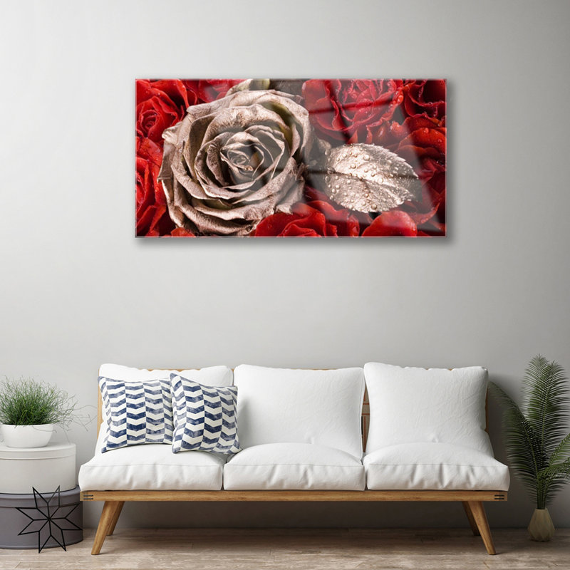Floral Roses 1 Piece Wall Art on Glass