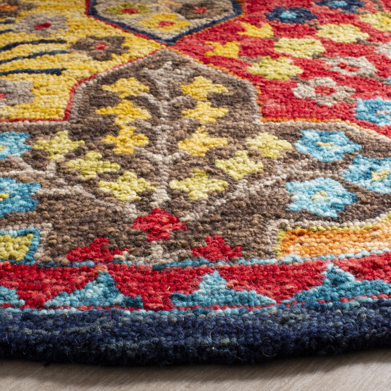 Poulin Hand Tufted Wool Southwestern Rug, Round 7'