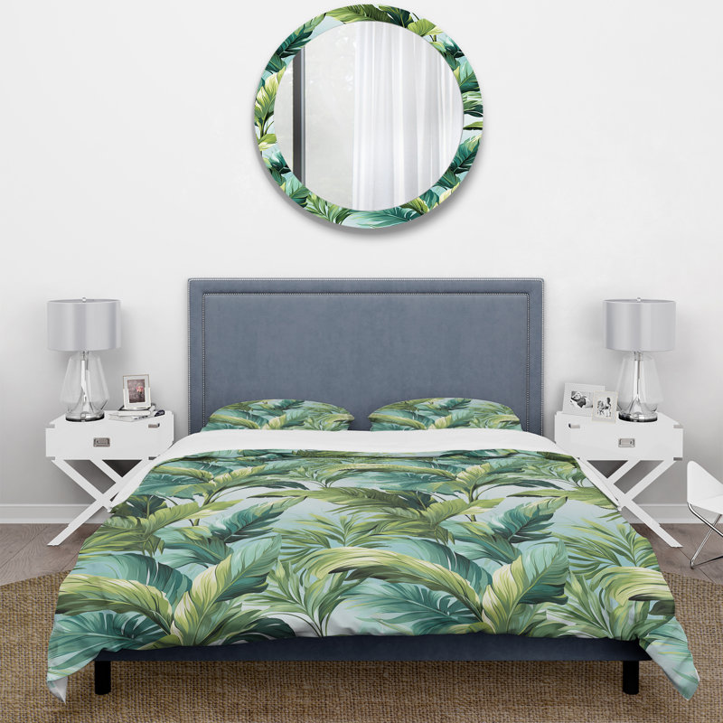 Palm Mirage Tropical Pattern - Ensemble de housse de couette tropical, Housse de couette pour grand lit et 2 taies décor
