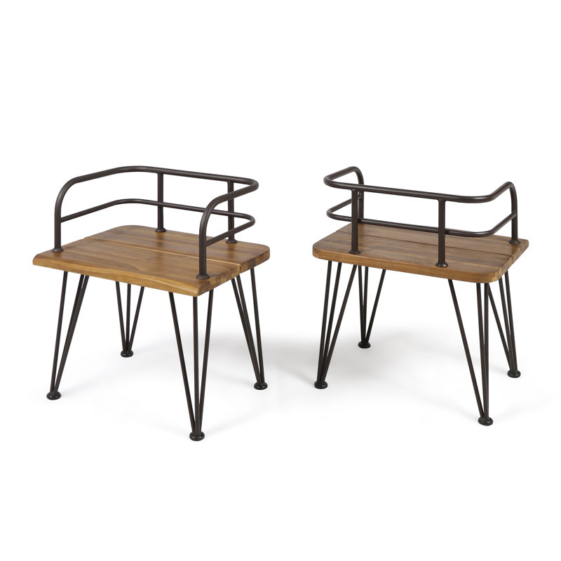 Outdoor Wood Chair - 2 Chairs, Rustic Iron Frame, Finish, Stylish Patio Furniture Industrial Style Pieces, Seat, Finish For Decor