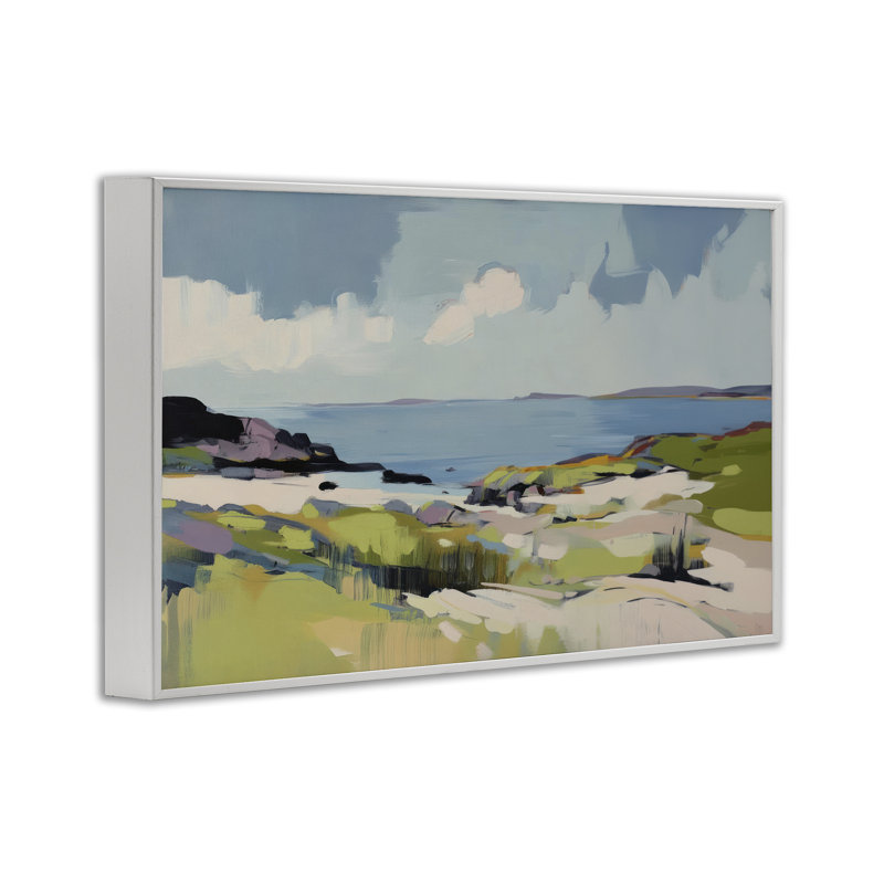 Giclée encadrée, par Elara Yasna, H 20 po x l 30 po, Estampe numérique encadrée blanc bord de mer