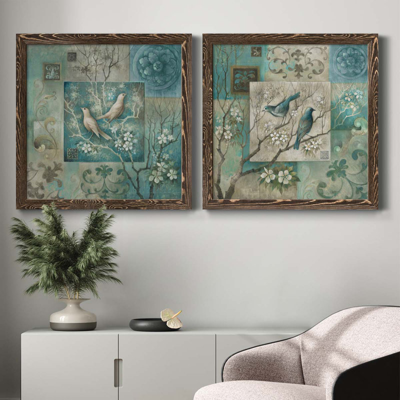 Arboretum Spring Song II - Ensemble de 2 peintures sur toile encadrées, Encadré de bois de noyer
