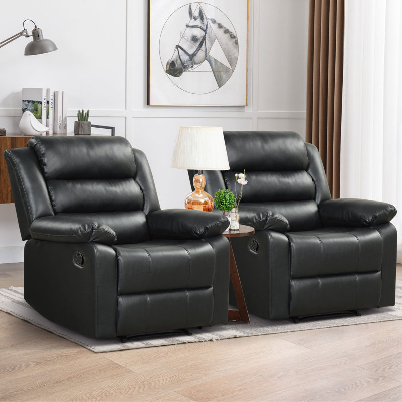 Danzo 37" W Faux Leather Recliner, Black