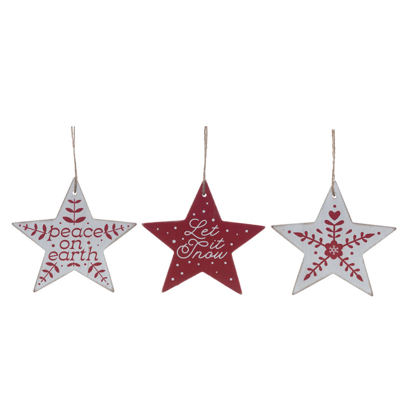  Ensemble de 3 décorations de Noël en MDF en forme d'étoile rouge / blanche
