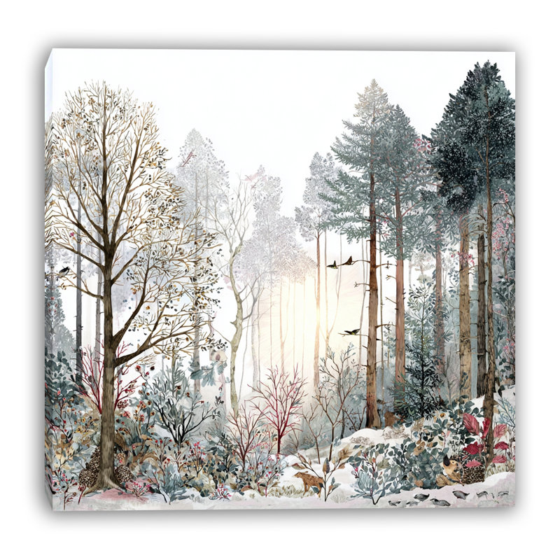 Art mural sur toile Sunlit Winter Woodland, H 12 po x l 12 po