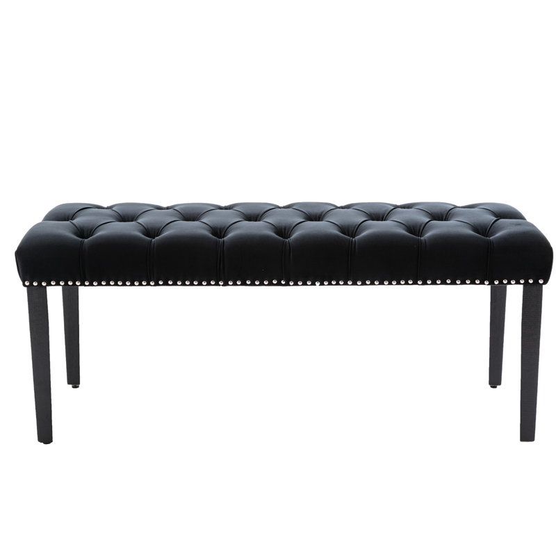 Black Velvet Bench For Living Room, Bedroom - Footrest Stool With Comfortable Cushion, 330 Lbs Capacity, 45.24" L X 17.29" W 18.37" H, Plastic Protected Legs On Legs, Capacity