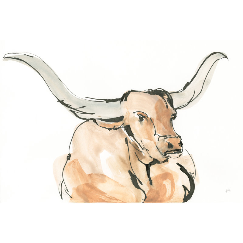 Longhorn, bouvillon, taureau, vache, ferme, ferme, bovin, sur fond blanc, aquarelle, brun, crème, noir