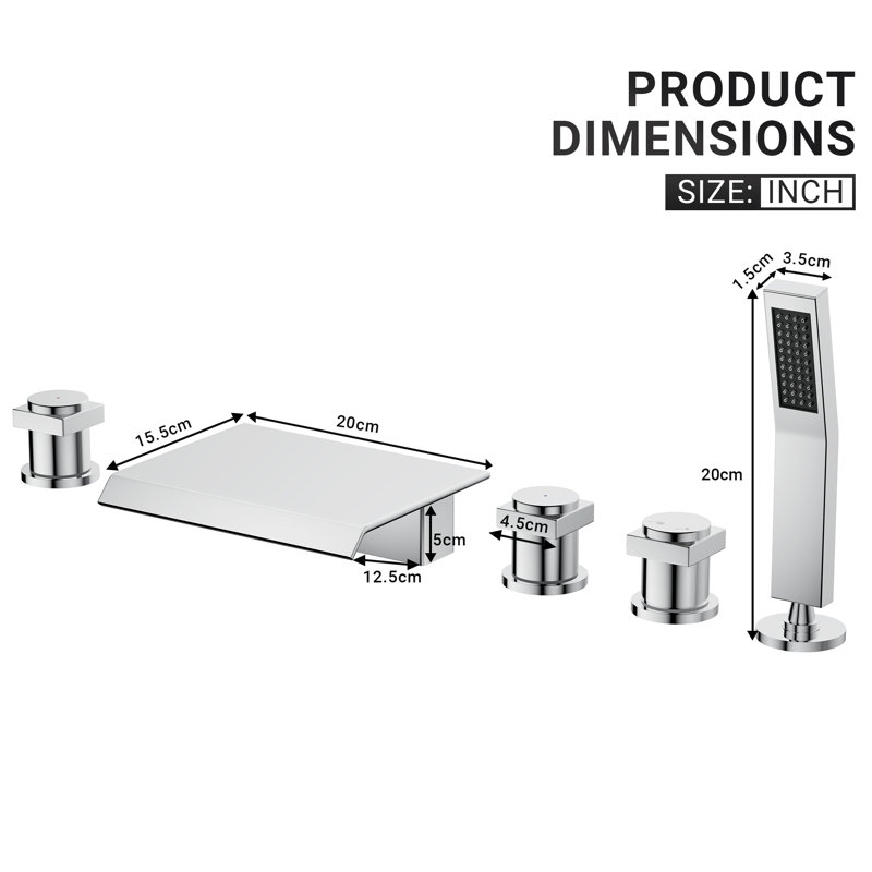 Garniture de robinet de baignoire romaine à 3 poignées avec douche à main, Chrome