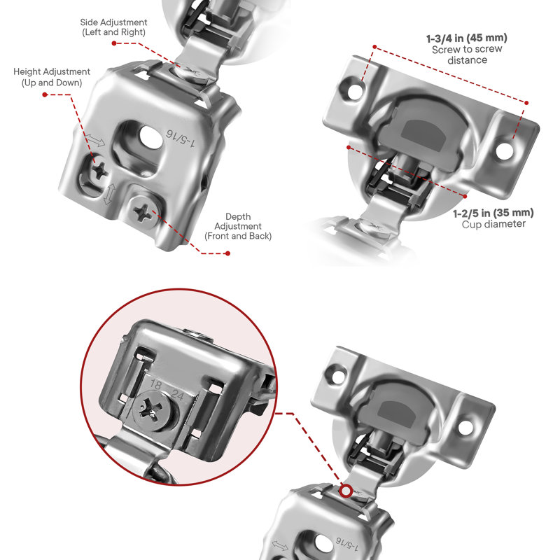 Cerniera Compatta For Porta Dell'armadio Con Telaio Frontale For Armadio, Sovrapposizione Europea Nascosta Da 1/2" For Armadio Da Cucina Regolabile In 3 Direzioni Con Cerniere Con Tasselli (Color : W - Foto 9