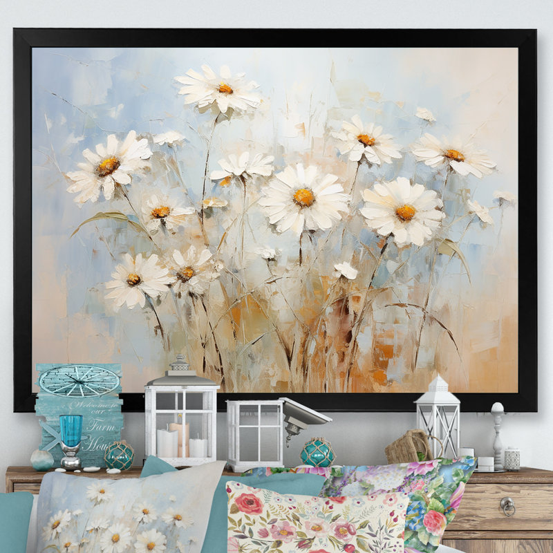 " White Daisy Fields Elegance ", Black Single Picture Framed, 34" H x 44" W x 1.5" D