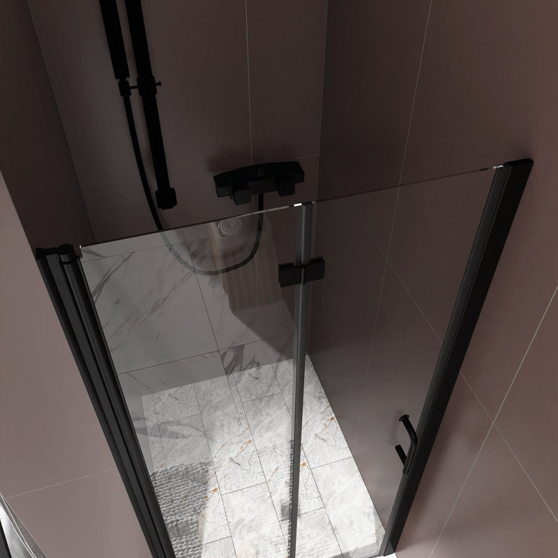 34'' x 72'' Matte Black Semi-Frameless Pivot Shower Door