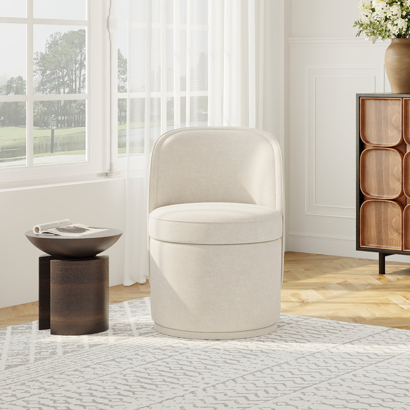 Small Swivel Barrel Chair with Storage,No Assembly, Beige