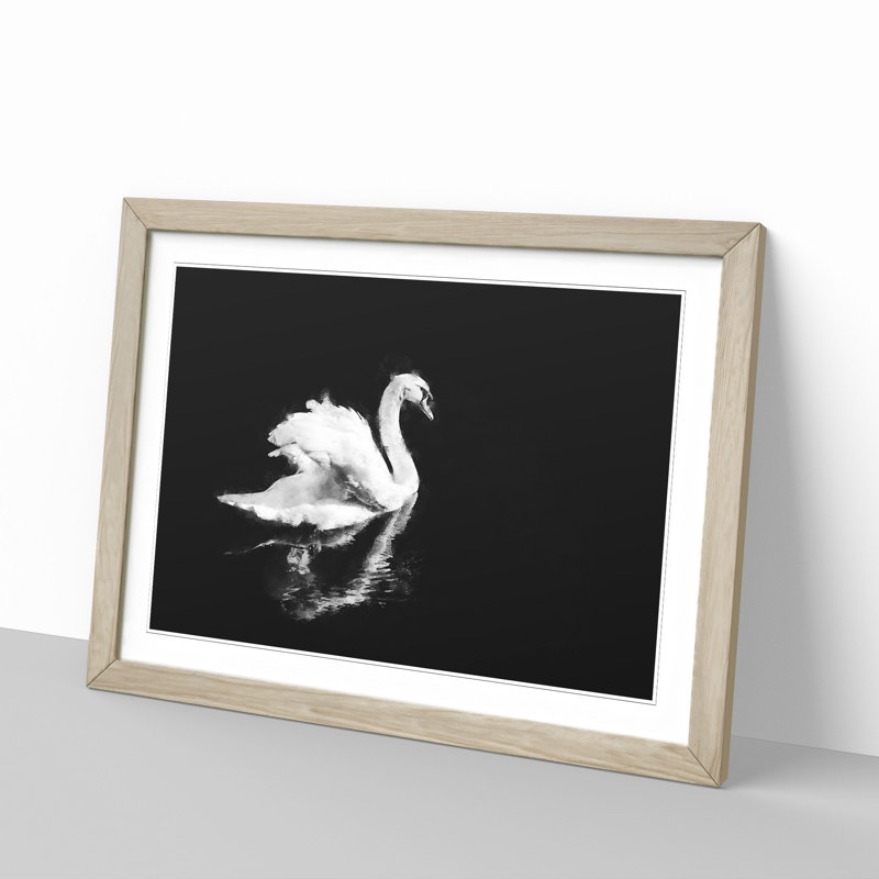 Swan - Picture Frame Painting Print, Oak Framed, 45cm H x 63cm W x 2cm D