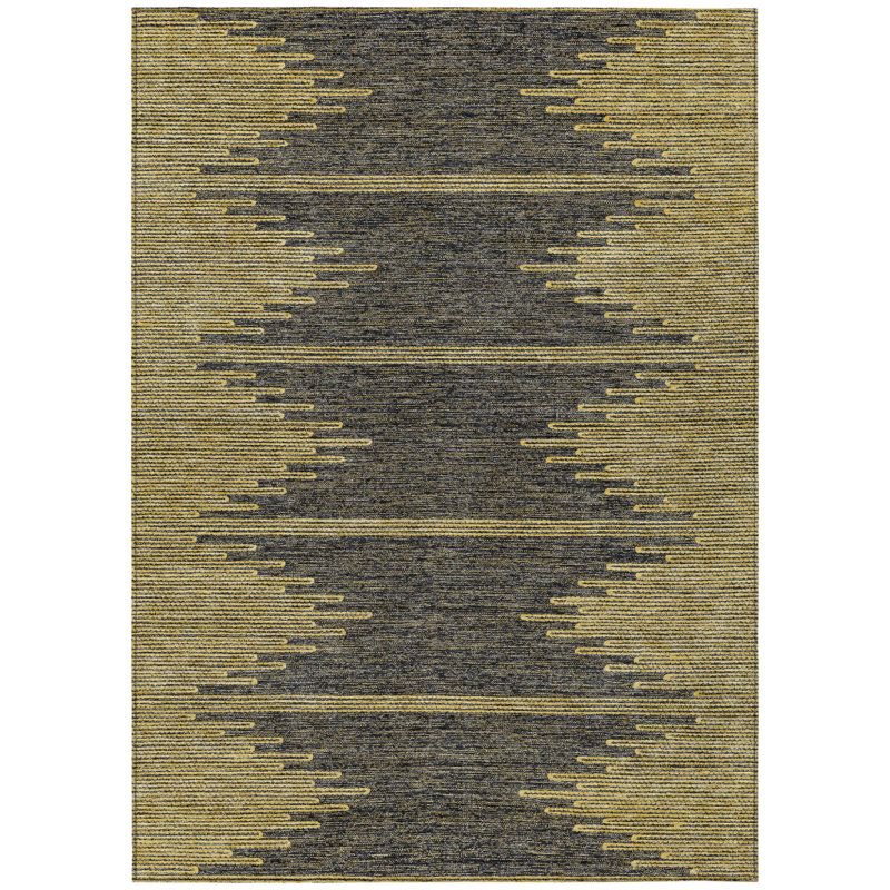 Tapis intérieur lavable abstrait gris foncé et doré 3 pi x 5 pi