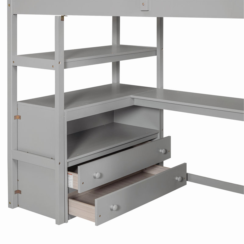 Hilberto Kids Loft Bed, Full, Gray