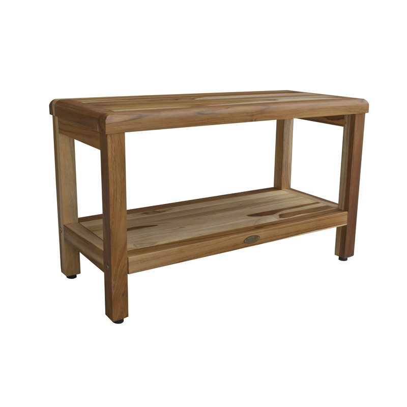 Eleganto 30" Natural Teak Shower Bench with Shelf