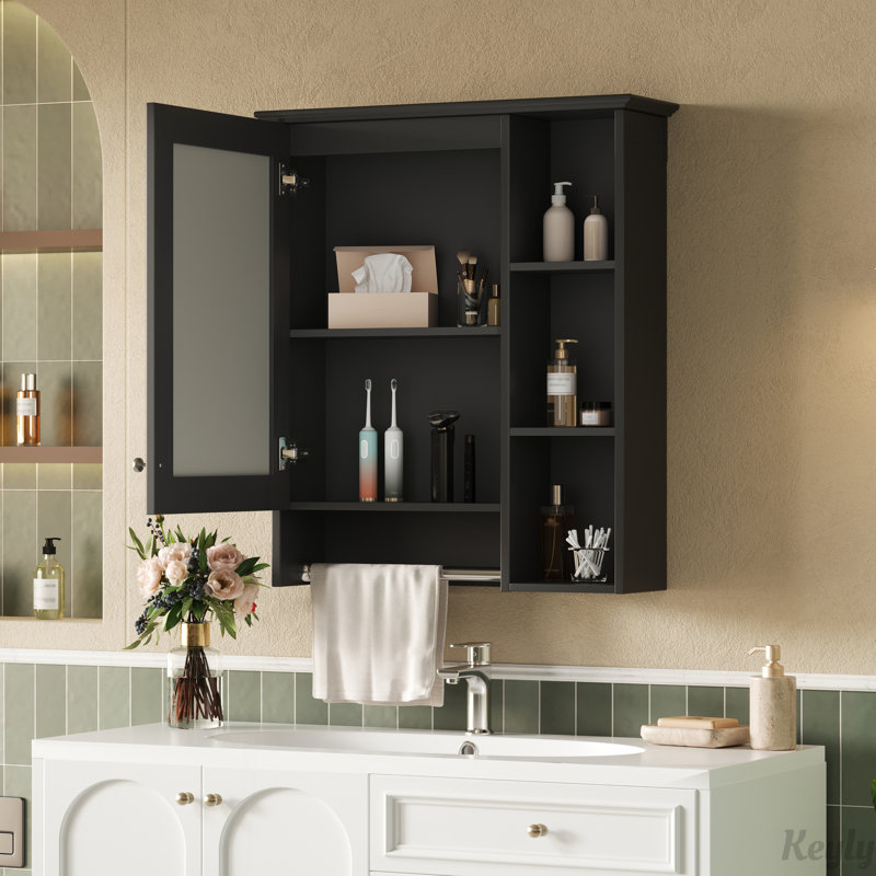 3-in-1 Bathroom Mirror Cabinet with Adjustable Shelf, Tower Bar, and High-Definition Mirror for Efficient Storage and Grooming