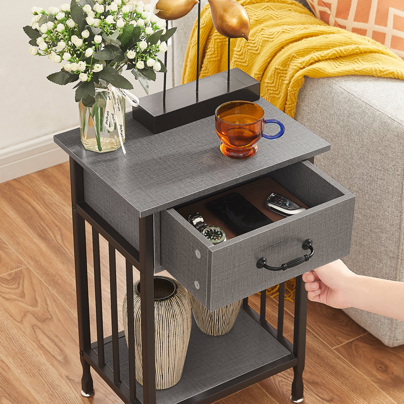 Kempst 15.7'' W Nightstand, Black/Hemp Gray, Individual