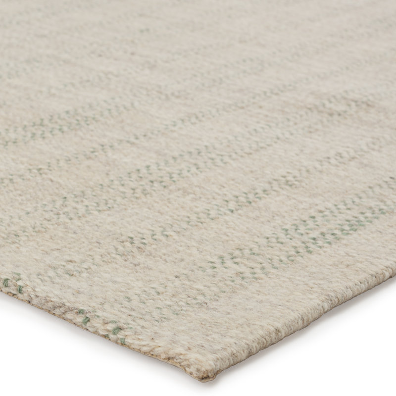 Marietta Handmade Striped Cream/ Black Area Rug (8'X10'), Light Gray/Light Green, Rectangle 10' x 14'
