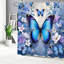 Rideau de douche bleu à motif floral papillon, 183 x 183 cm (72 x 72 pouces), pour salle de bain.