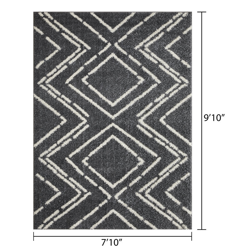 Tapis d'intérieur bleu en polyester tissé à la machine Eliot, Rectangle 7 pi 10 po x 9 pi 10 po