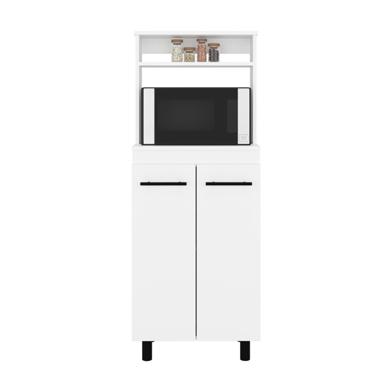 Buffet de cuisine blanc autoportant et support pour micro-ondes avec tablettes, tablette supérieure, comptoir pour installation de rangement dans la salle à manger