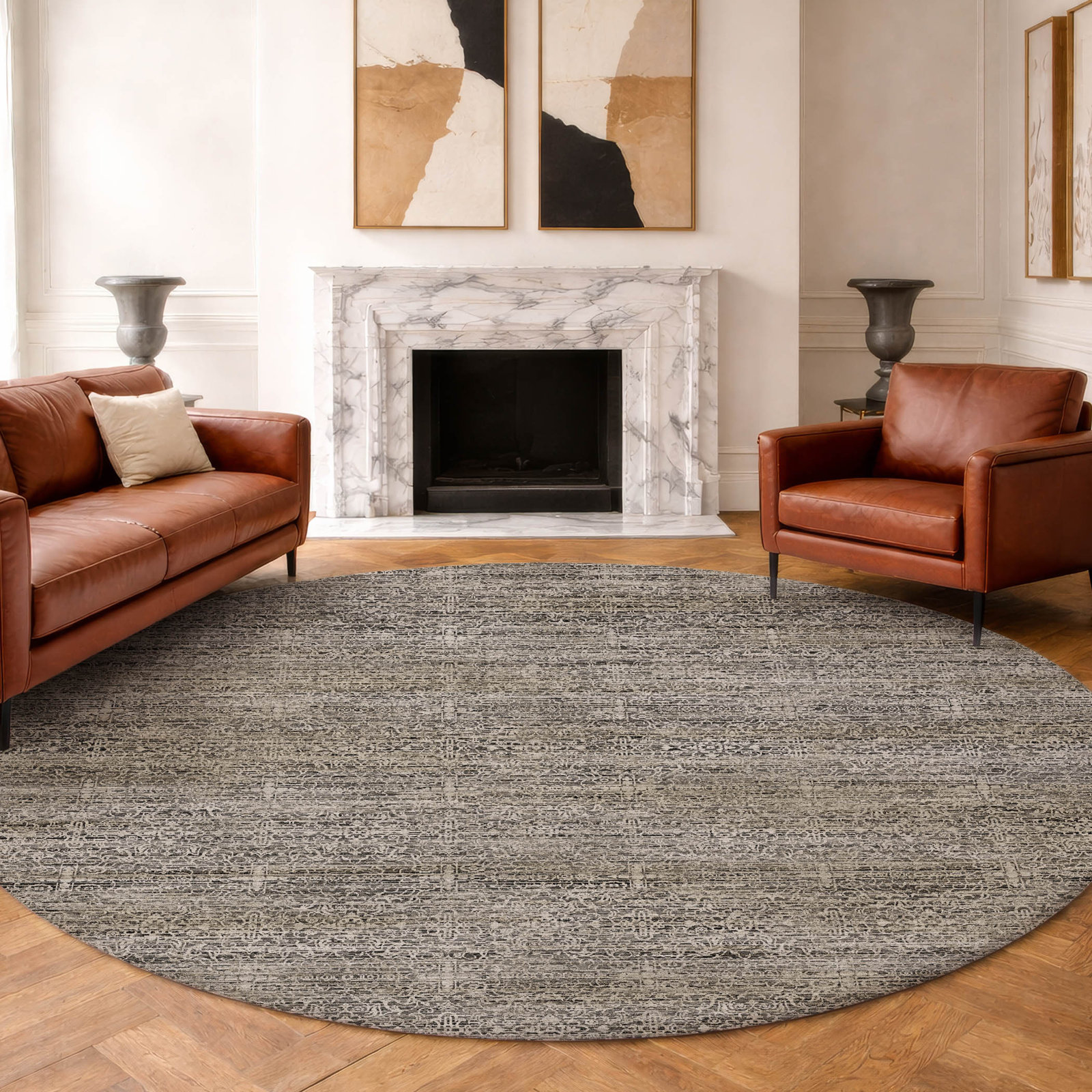 Premium Machine Washable Tirico Casual Rug, Silver, 8' Round