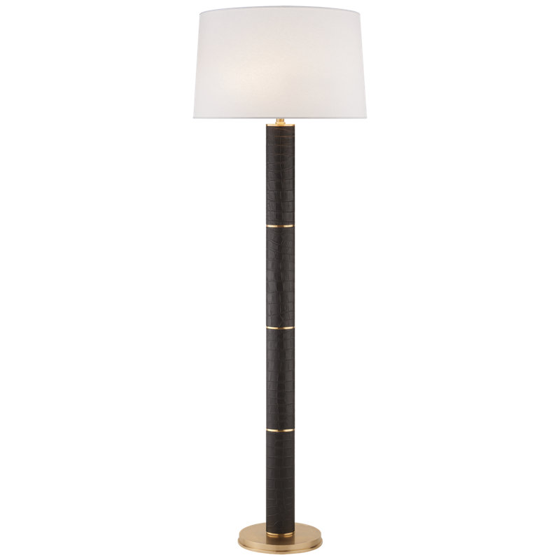 Upper Floor Lamp, Black Faux Croc/Natural Brass