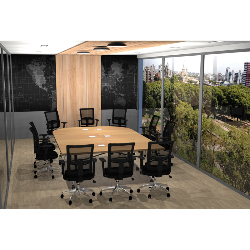 Rectangle 9 Person 80'' L Training Table and Chair Set with Cable Management, Beech