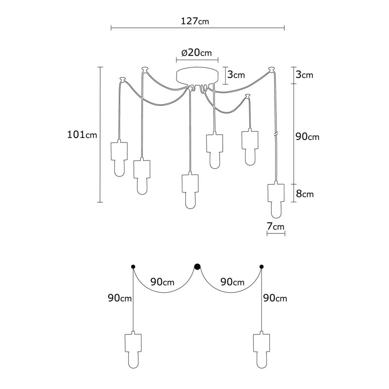 Luminaire suspendu grappe 6 lumières Heng, Noir / rouge