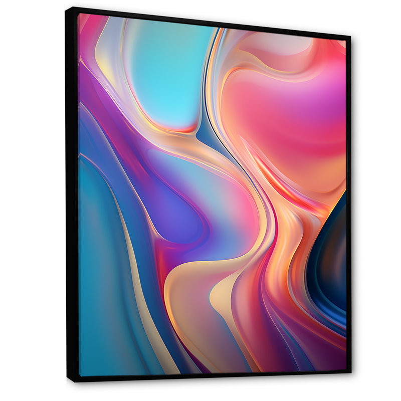 Art transitionnel sur toile, "Transitional" rose et bleu, H 40 po x l 30 po x P 1,5 po, Cadre flottant noir