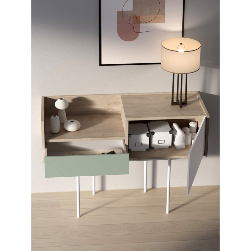 Amesfield 98cm Console Table, Light Oak/White, Blanc, 84cm x 122cm x 41cm