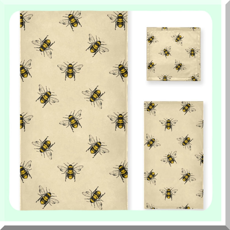 Vintage Bee Bliss Towel Trio: Bath, Hand, Washcloth - Perfect for Bathroom, Hotel, Kitchen, Spa, Beach