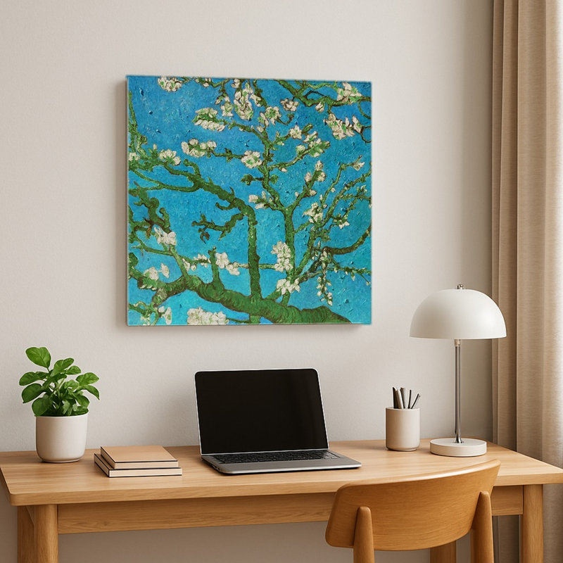 Fleurs d'amandier (1890) - Art mural carré en métal, H 12 po x l 12 po