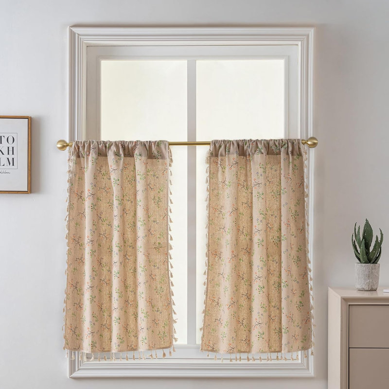 Boho Muti-Size 2-Panel Semi Sheer Polyester Drapes  Curtain, 30" W x 24" L
