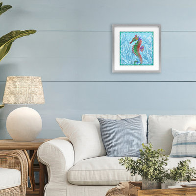 Radiant Seahorse & Seaweed Framed Print Under Glass, design by Paul Brent