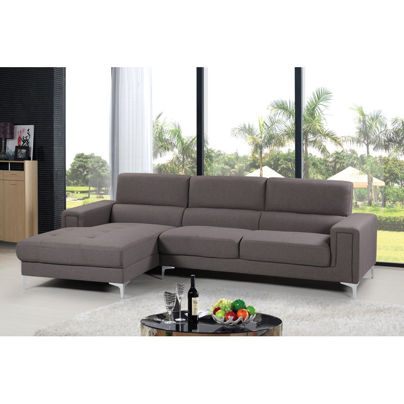 Maryellen Upholstered L-Shaped Sectional, Gray Cotton Twill, Left Hand Facing