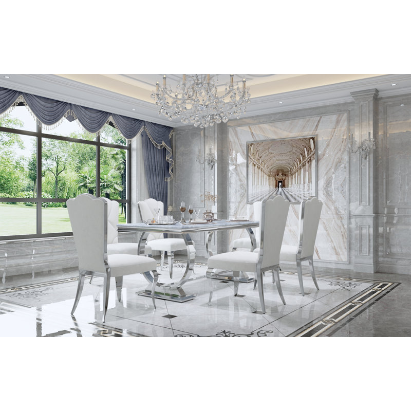 Chaise de salle à manger rembourrée Kontxi, Blanc, Argent