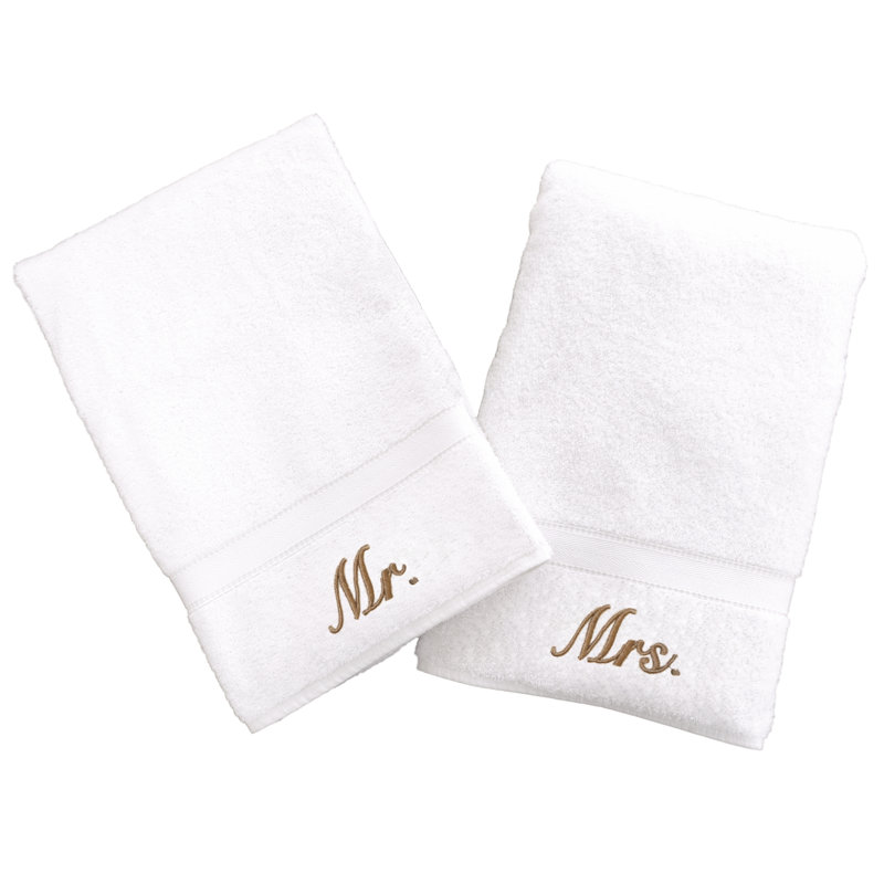 Personalized Mr. and Mrs. 2 Piece Turkish Cotton Hand Towel Set, Gold