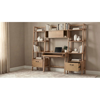 Fabian 4-Piece Computer Desk And Bookshelf Set Distressed Light Brown