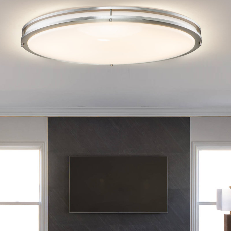 Kohlera 32.5"W Brushed Nickel Dimmable 3000K LED Oval Flush Mount, 4.75" H x 32.5" W x 18" D
